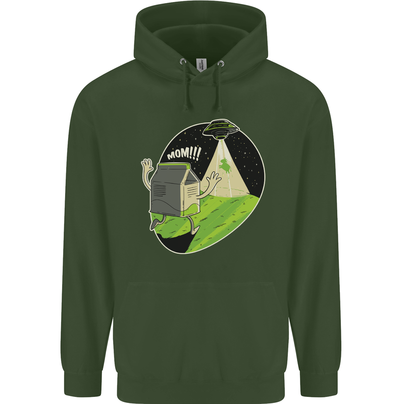 Cow Abduction Funny Alien UFO Food Mens 80% Cotton Hoodie Forest Green