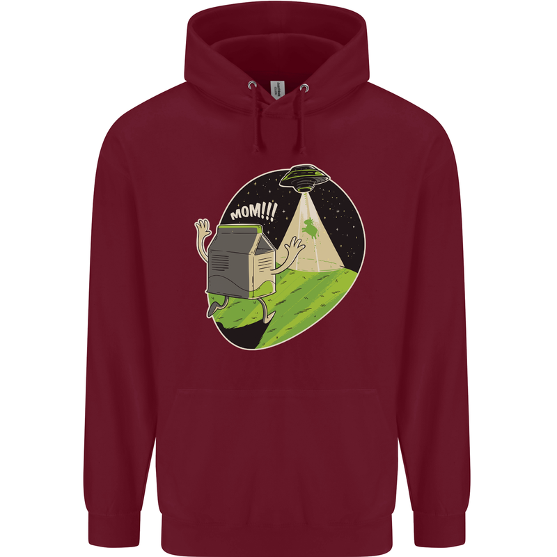 Cow Abduction Funny Alien UFO Food Mens 80% Cotton Hoodie Maroon