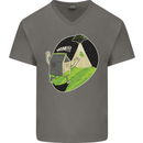 Cow Abduction Funny Alien UFO Food Mens V-Neck Cotton T-Shirt Charcoal