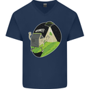 Cow Abduction Funny Alien UFO Food Mens V-Neck Cotton T-Shirt Navy Blue