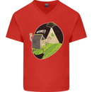 Cow Abduction Funny Alien UFO Food Mens V-Neck Cotton T-Shirt Red
