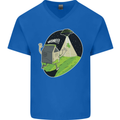 Cow Abduction Funny Alien UFO Food Mens V-Neck Cotton T-Shirt Royal Blue