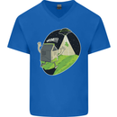 Cow Abduction Funny Alien UFO Food Mens V-Neck Cotton T-Shirt Royal Blue