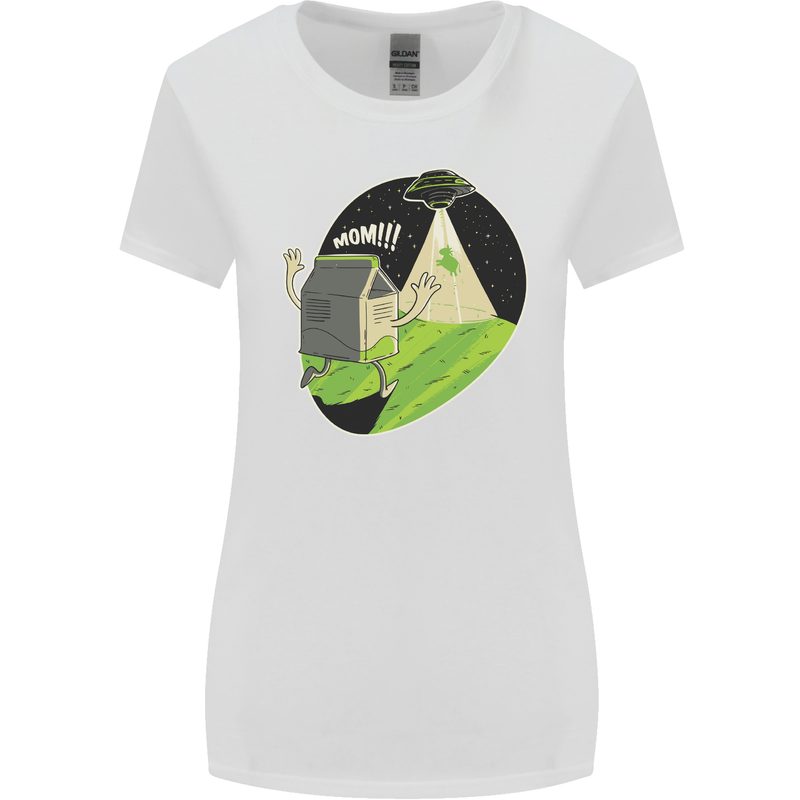 Cow Abduction Funny Alien UFO Food Womens Wider Cut T-Shirt White