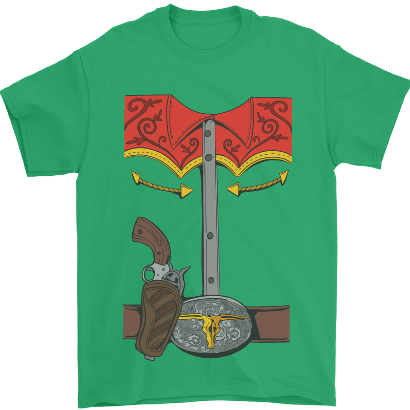 Cowboy Fancy Dress Costume Outfit Stag Do Mens T-Shirt Cotton Gildan Irish Green