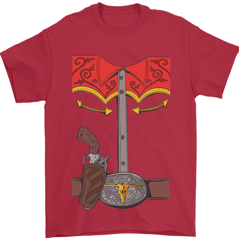 Cowboy Fancy Dress Costume Outfit Stag Do Mens T-Shirt Cotton Gildan Red