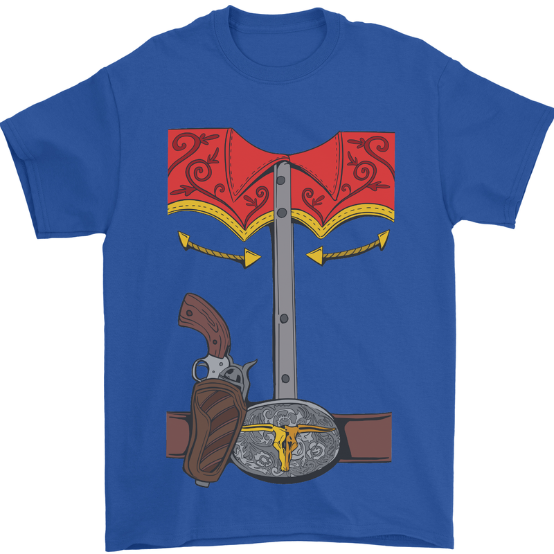 Cowboy Fancy Dress Costume Outfit Stag Do Mens T-Shirt Cotton Gildan Royal Blue
