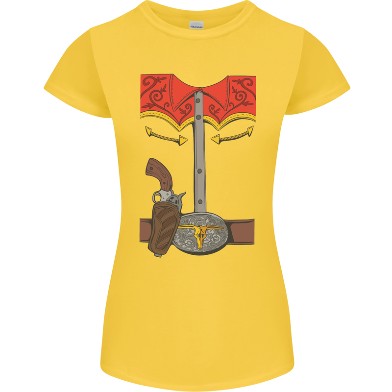 Cowboy Fancy Dress Costume Outfit Stag Do Womens Petite Cut T-Shirt Yellow