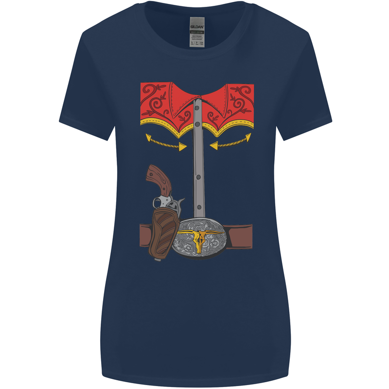 Cowboy Fancy Dress Costume Outfit Stag Do Womens Wider Cut T-Shirt Navy Blue