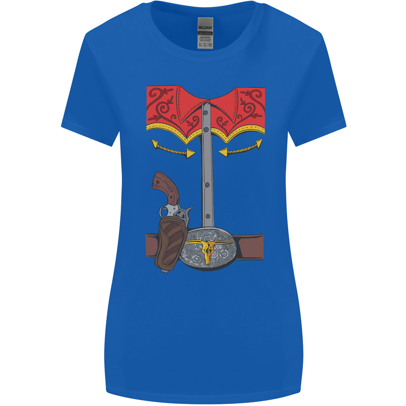 Cowboy Fancy Dress Costume Outfit Stag Do Womens Wider Cut T-Shirt Royal Blue