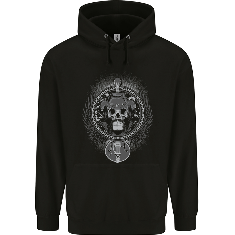 Cowboy Rock Skull Guitar Country Music Mens Hoodie Black