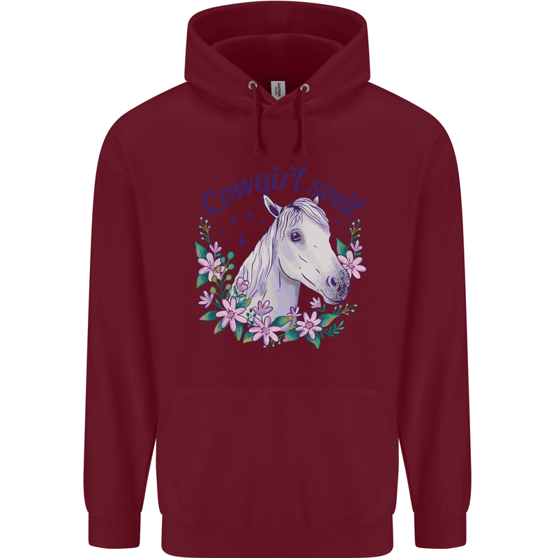 Cowgirl Soul Equestrian Horse Childrens Kids Hoodie Maroon