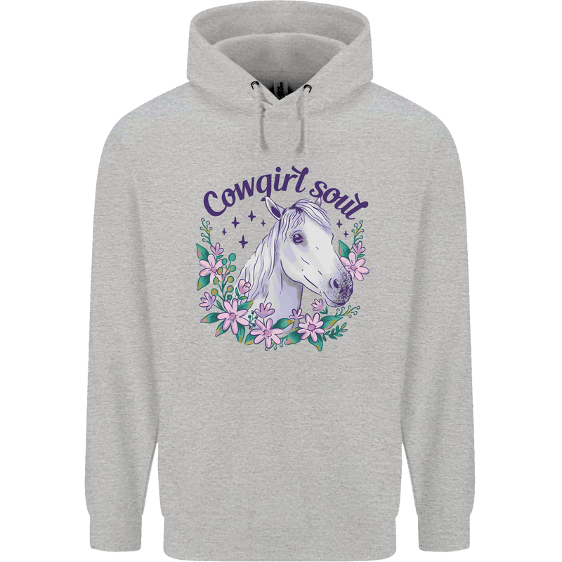 Cowgirl Soul Equestrian Horse Childrens Kids Hoodie Sports Grey