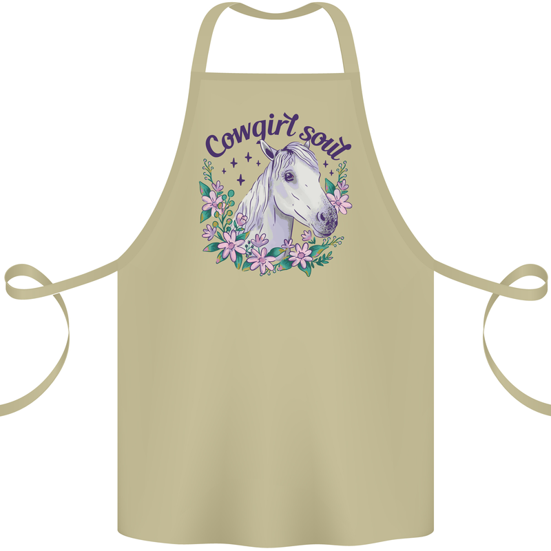 Cowgirl Soul Equestrian Horse Cotton Apron 100% Organic Khaki