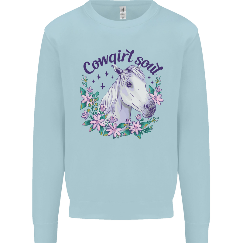 Cowgirl Soul Equestrian Horse Kids Sweatshirt Jumper Light Blue