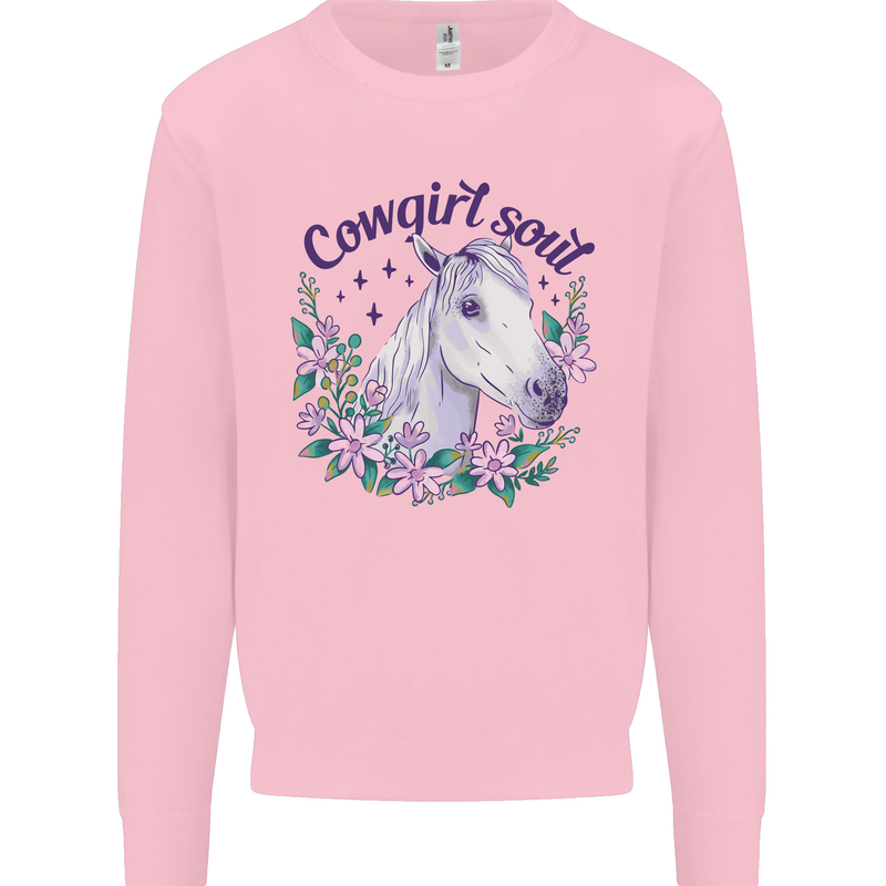 Cowgirl Soul Equestrian Horse Kids Sweatshirt Jumper Light Pink