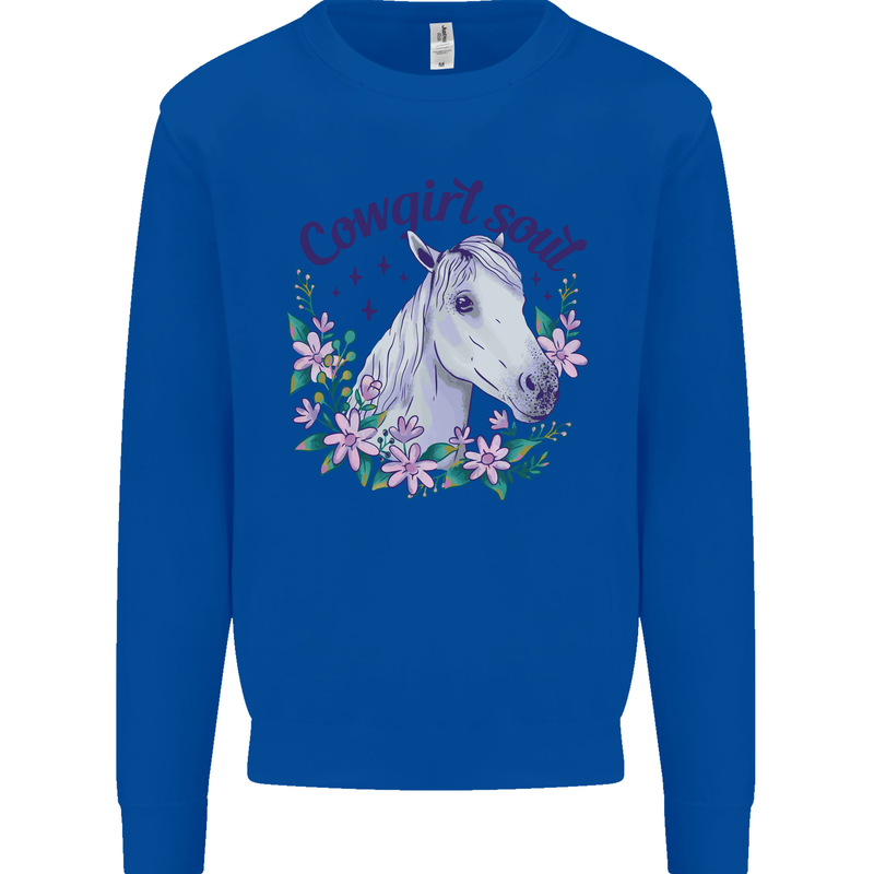 Cowgirl Soul Equestrian Horse Kids Sweatshirt Jumper Royal Blue