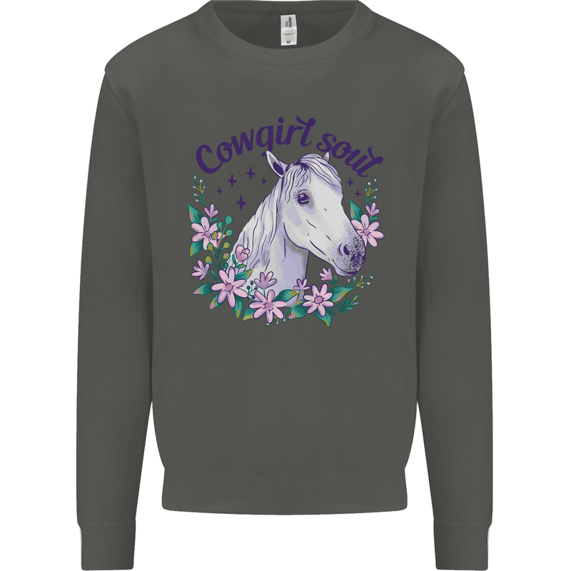 Cowgirl Soul Equestrian Horse Kids Sweatshirt Jumper Storm Grey