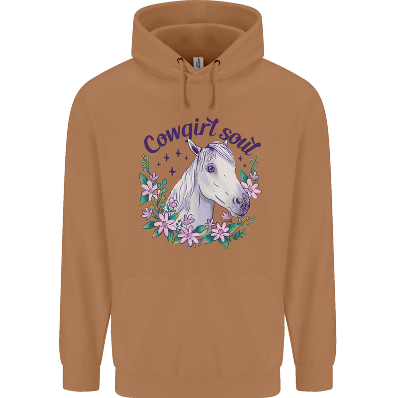 Cowgirl Soul Equestrian Horse Mens 80% Cotton Hoodie Caramel Latte