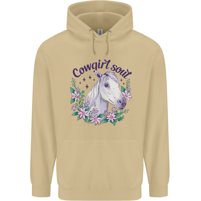 Cowgirl Soul Equestrian Horse Mens 80% Cotton Hoodie Sand