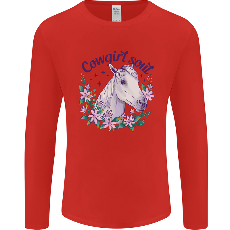Cowgirl Soul Equestrian Horse Mens Long Sleeve T-Shirt Red