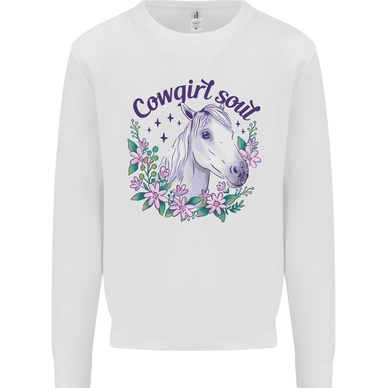 Cowgirl Soul Equestrian Horse Mens Sweatshirt Jumper White