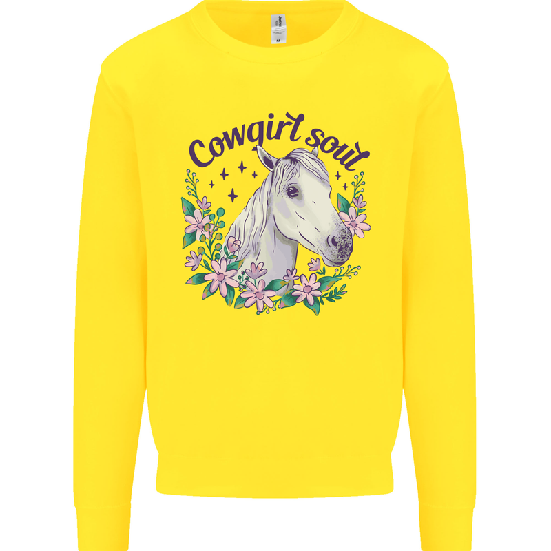 Cowgirl Soul Equestrian Horse Mens Sweatshirt Jumper Yellow