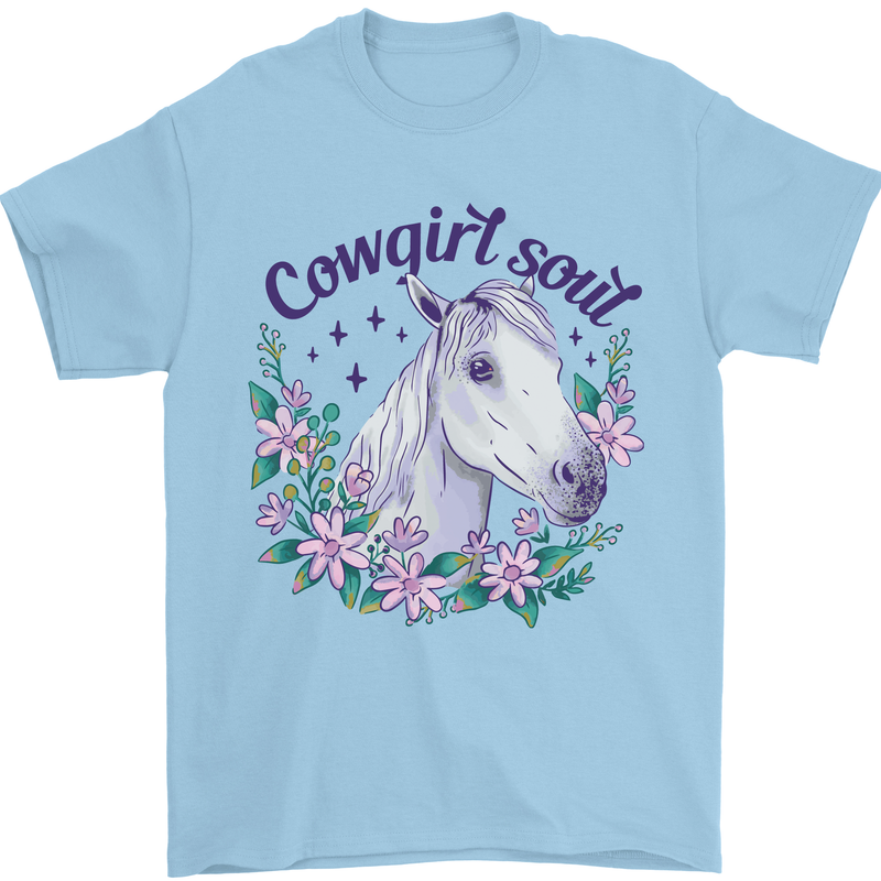 Cowgirl Soul Equestrian Horse Mens T-Shirt 100% Cotton Light Blue