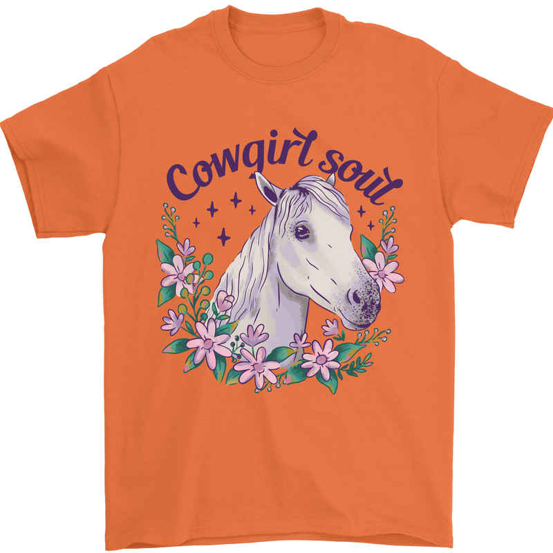 Cowgirl Soul Equestrian Horse Mens T-Shirt 100% Cotton Orange