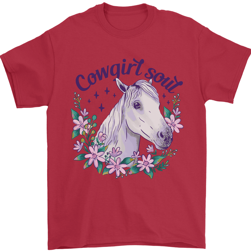 Cowgirl Soul Equestrian Horse Mens T-Shirt 100% Cotton Red