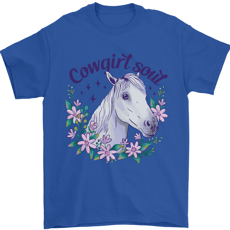 Cowgirl Soul Equestrian Horse Mens T-Shirt 100% Cotton Royal Blue