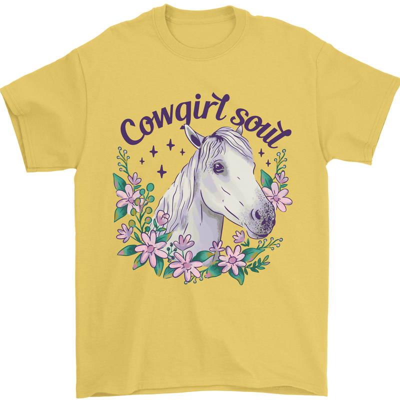 Cowgirl Soul Equestrian Horse Mens T-Shirt 100% Cotton Yellow