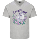Cowgirl Soul Equestrian Horse Mens V-Neck Cotton T-Shirt Sports Grey