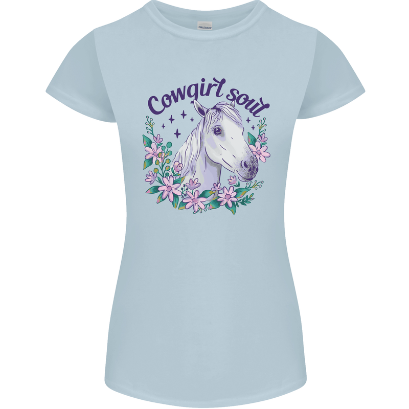 Cowgirl Soul Equestrian Horse Womens Petite Cut T-Shirt Light Blue