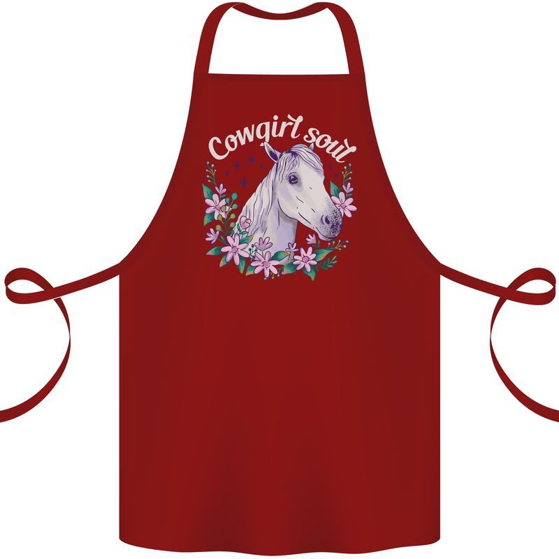Cowgirl Soul Equestrian Horses Cotton Apron 100% Organic Maroon