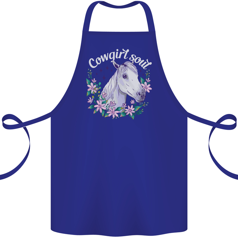 Cowgirl Soul Equestrian Horses Cotton Apron 100% Organic Royal Blue