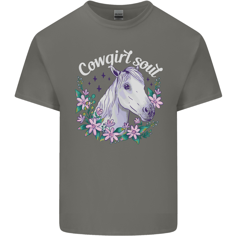 Cowgirl Soul Equestrian Horses Kids T-Shirt Childrens Charcoal