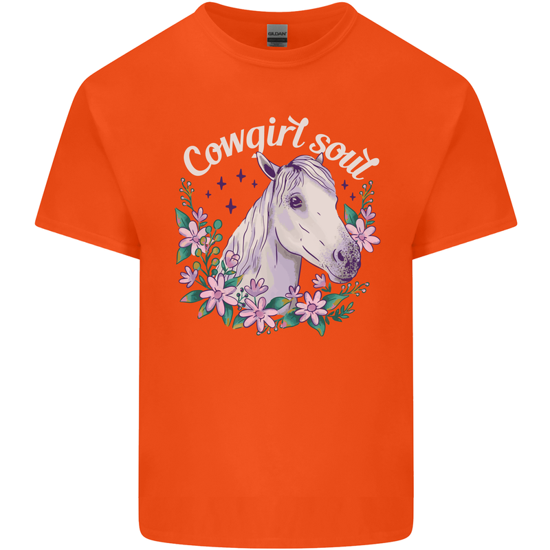 Cowgirl Soul Equestrian Horses Kids T-Shirt Childrens Orange