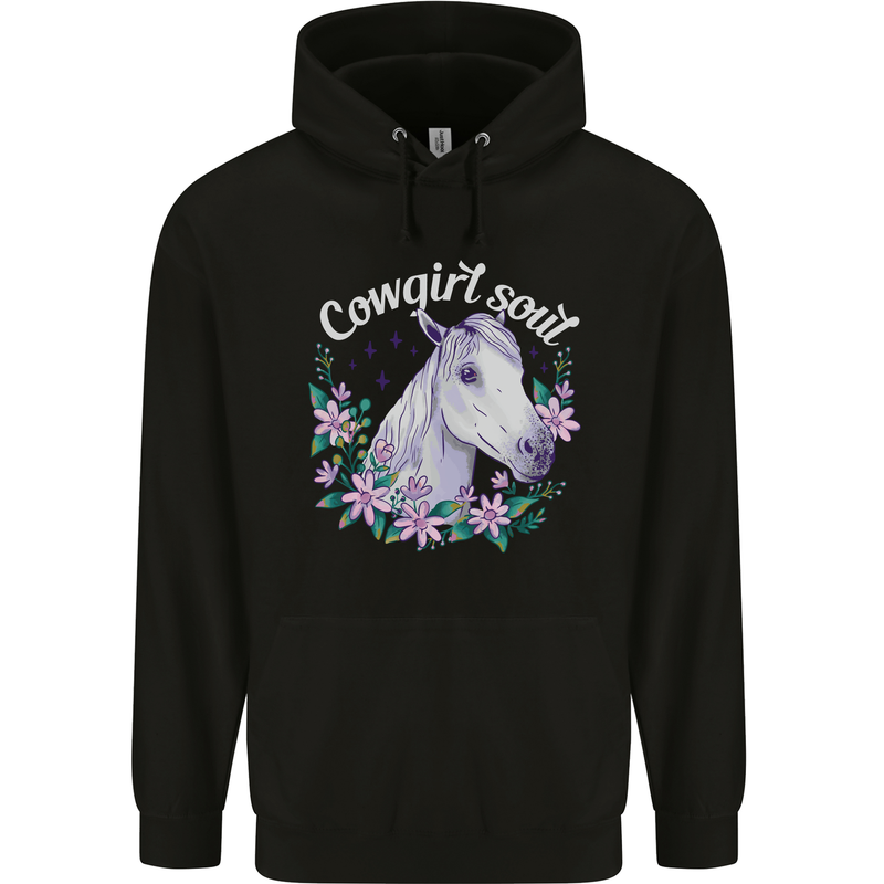 Cowgirl Soul Equestrian Horses Mens 80% Cotton Hoodie Black