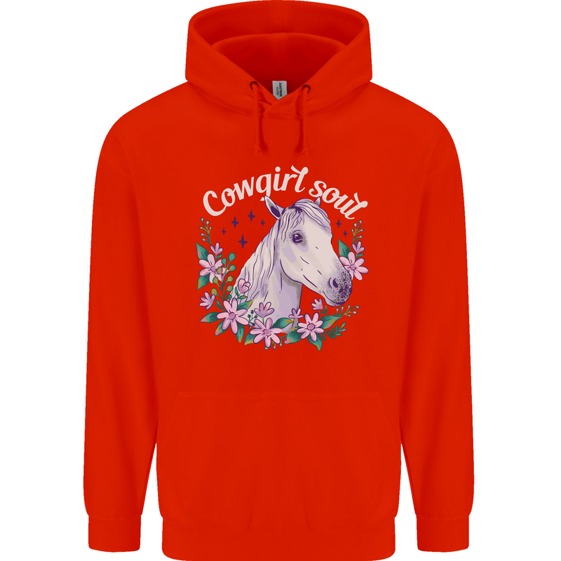 Cowgirl Soul Equestrian Horses Mens 80% Cotton Hoodie Bright Red