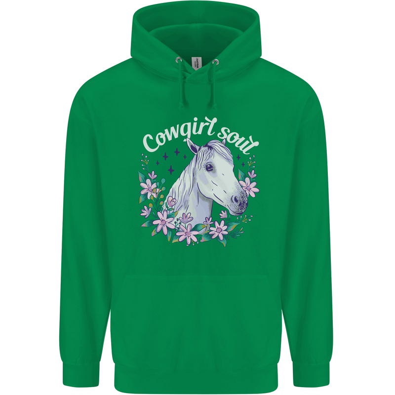 Cowgirl Soul Equestrian Horses Mens 80% Cotton Hoodie Irish Green