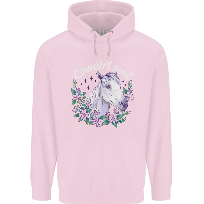 Cowgirl Soul Equestrian Horses Mens 80% Cotton Hoodie Light Pink