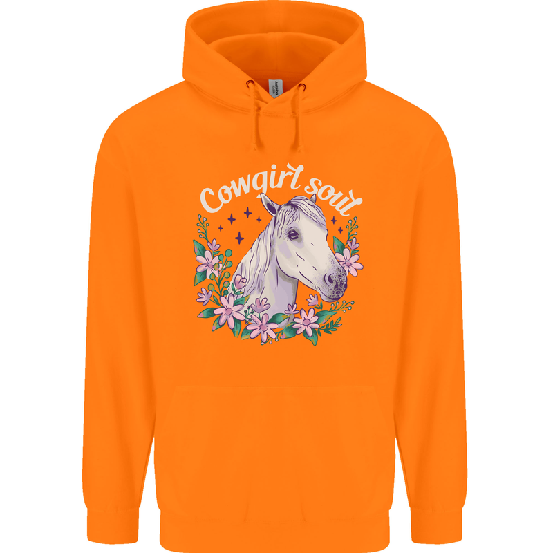 Cowgirl Soul Equestrian Horses Mens 80% Cotton Hoodie Orange