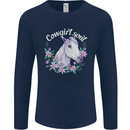 Cowgirl Soul Equestrian Horses Mens Long Sleeve T-Shirt Navy Blue