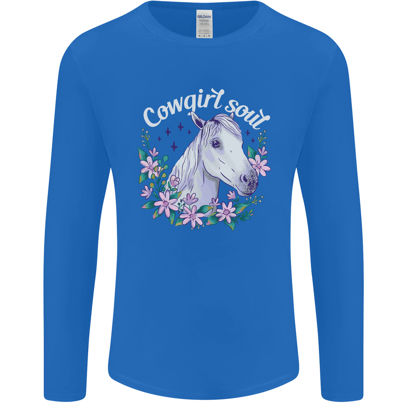 Cowgirl Soul Equestrian Horses Mens Long Sleeve T-Shirt Royal Blue