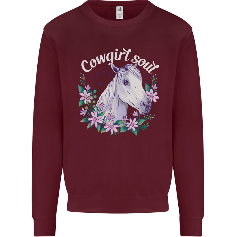 Cowgirl Soul Equestrian Horses Mens Sweatshirt Jumper Maroon