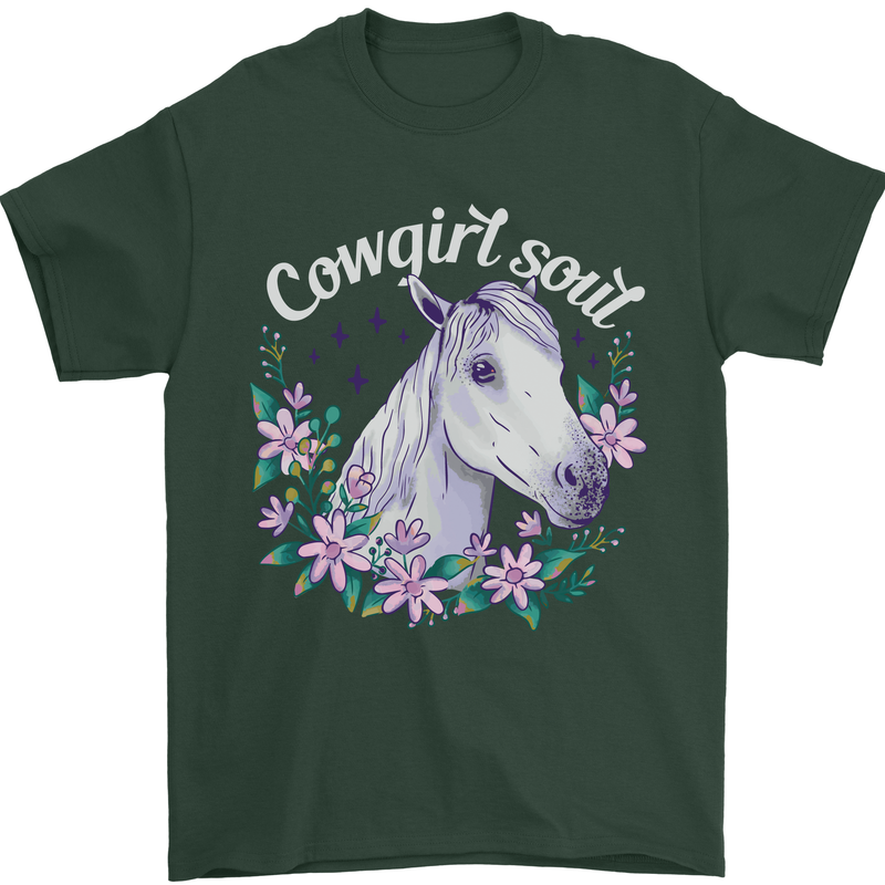 Cowgirl Soul Equestrian Horses Mens T-Shirt 100% Cotton Forest Green