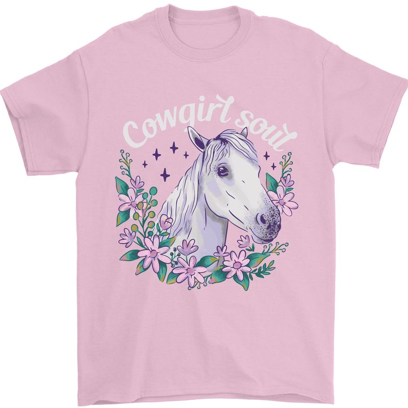 Cowgirl Soul Equestrian Horses Mens T-Shirt 100% Cotton Light Pink