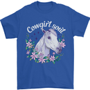 Cowgirl Soul Equestrian Horses Mens T-Shirt 100% Cotton Royal Blue