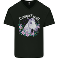 Cowgirl Soul Equestrian Horses Mens V-Neck Cotton T-Shirt Black